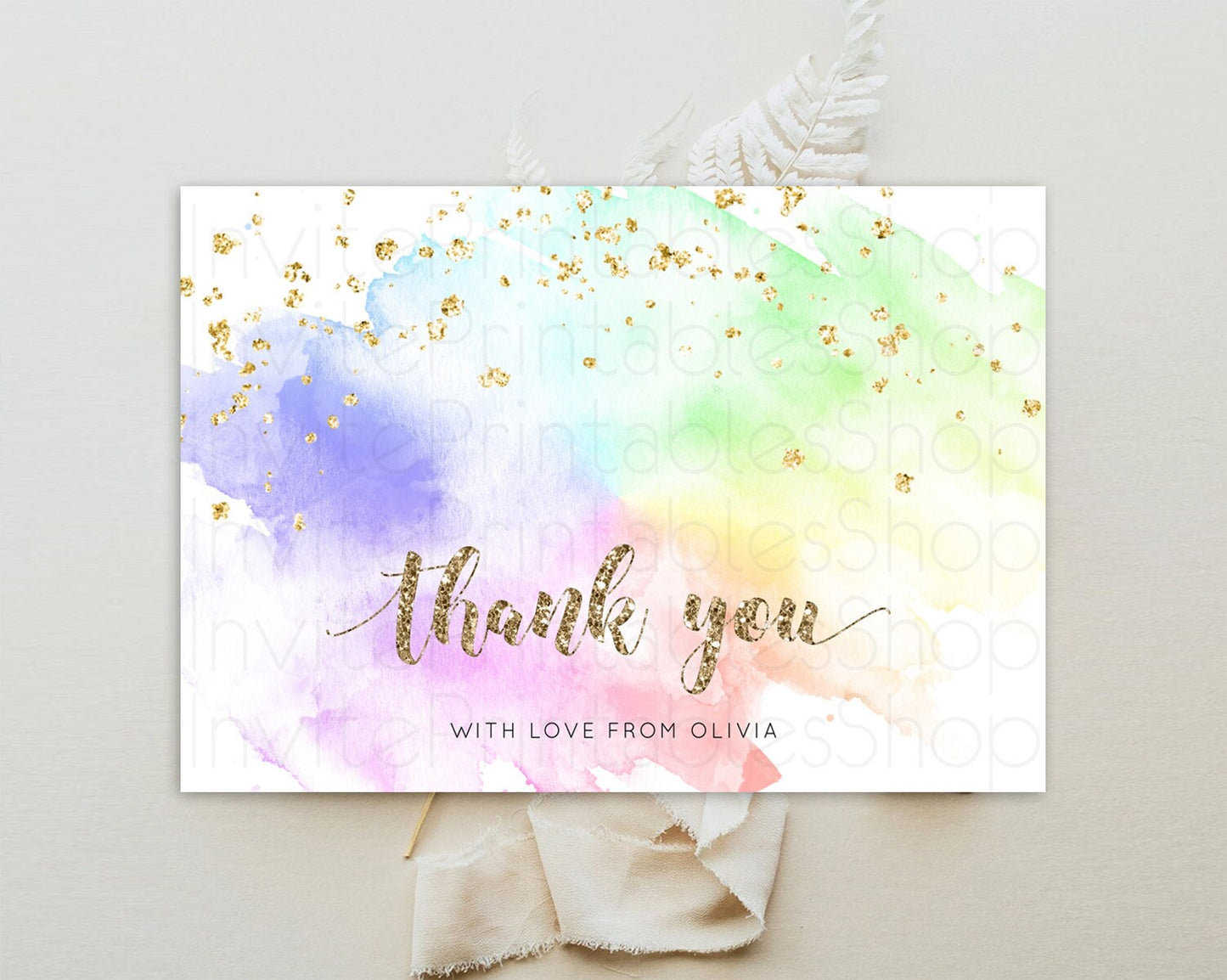 Pastel Thank You Rainbow Thank You Card Colorful Pastel Birthday Thank You Card Confetti Watercolor Pastel Teacher Thank You Cards D10319