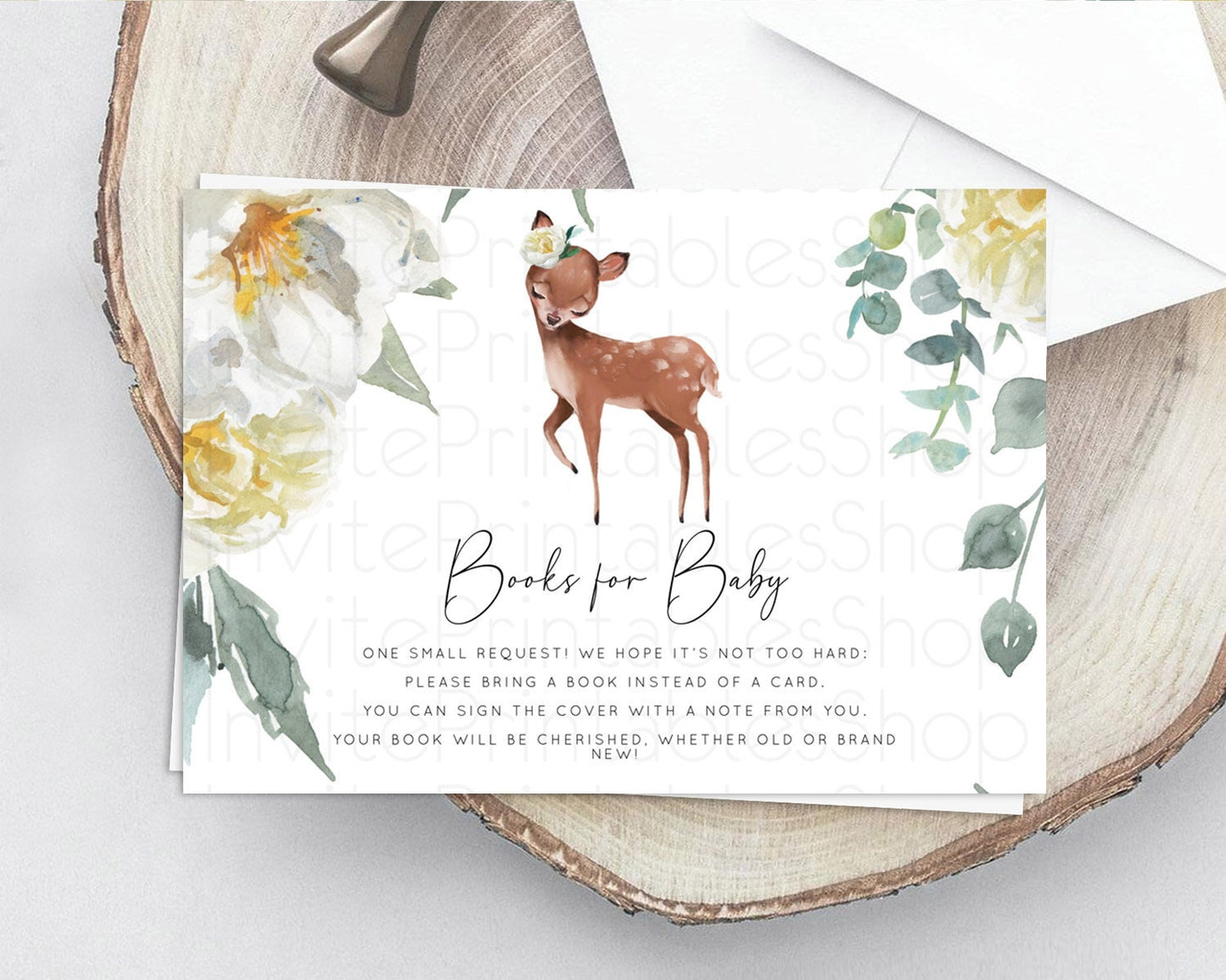 Fawn Books For Baby Card Deer Book Insert Floral Deer Book Card Enchanted Forest Butterfly Pastel Baby Shower Book Poem Request D11030