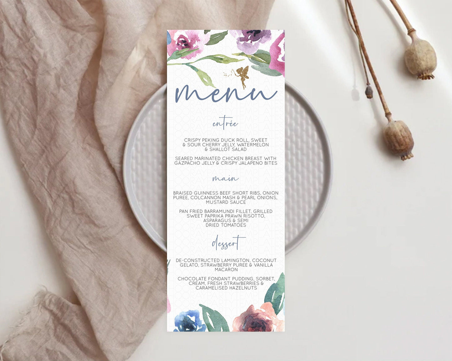 Fairy Menu Fairy Menu Template Enchanted Garden Pastel Floral Butterfly Table Decor Fairy Secret Garden Dinner Dessert Food Menu D10188
