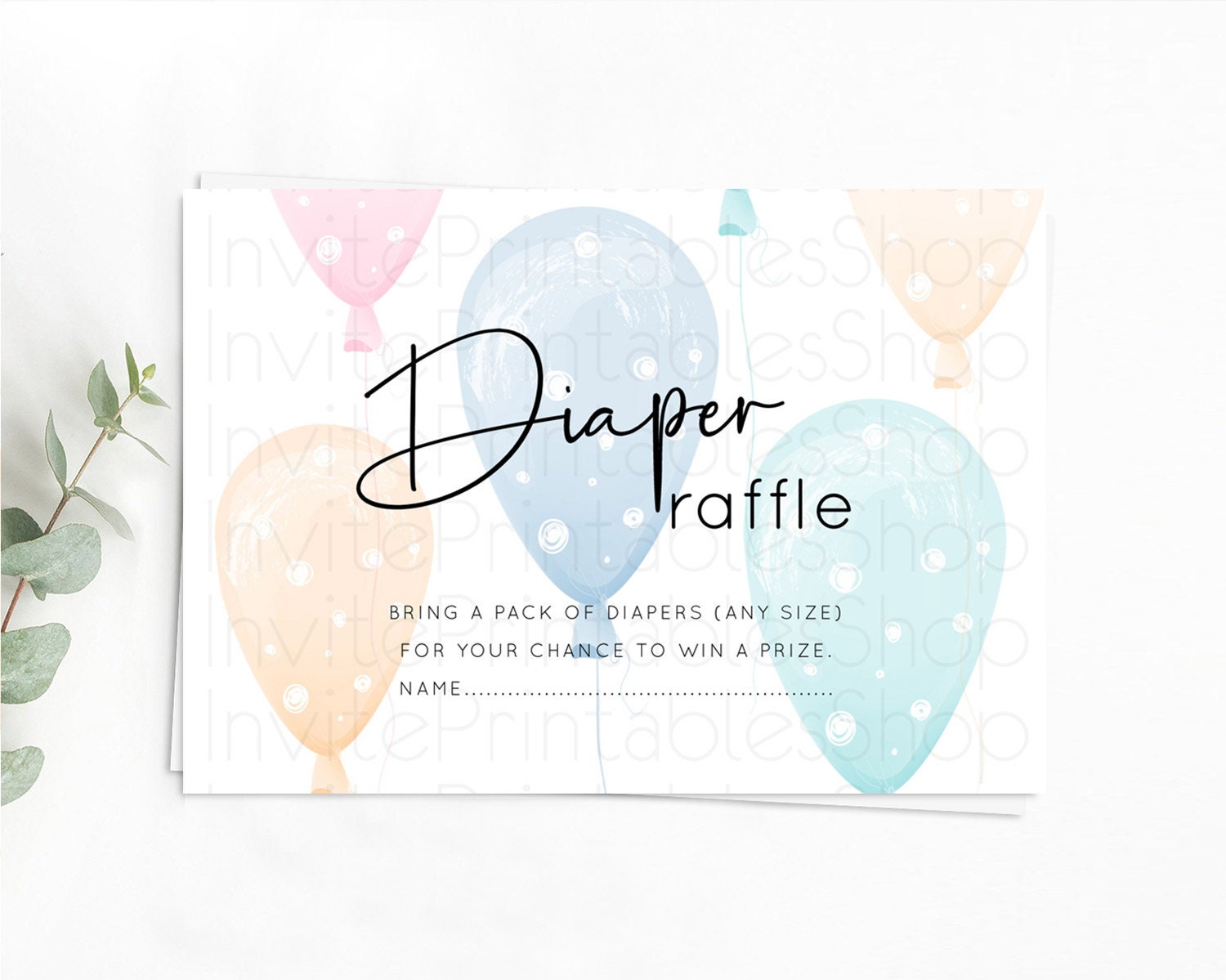 Editable Pastel Balloons Diaper Raffle Card Colorful Balloon Diaper Raffle I