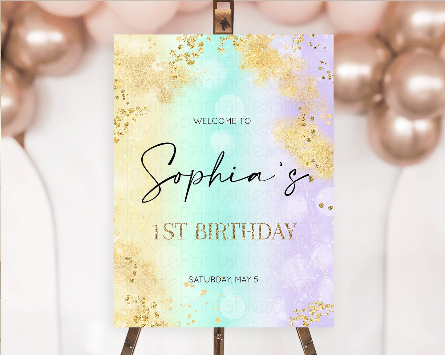 Pastel Welcome Sign Pastel Rainbow Welcome Sign Colorful Rainbow Confetti Watercolor Glitter Pastel First Birthday Welcome Sign D10672