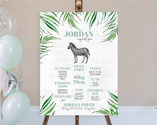 Zebra First Birthday Milestone Board Zebra Milestone Poster Zebra Decor Safari Adventure Zebra First Birthday Welcome Sign D10844