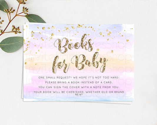 Pastel Books For Baby Card Pastel Rainbow Book Insert Colorful Ombre Watercolor Book Card Confetti Glitter Baby Book Poem Request D10595