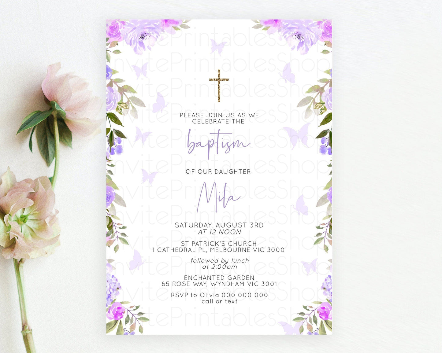 Secret Garden Baptism Invitation Wildflower Baptism Birthday Invite Pastel Flowers Christening Invite Enchanted Garden Boho Floral D10719