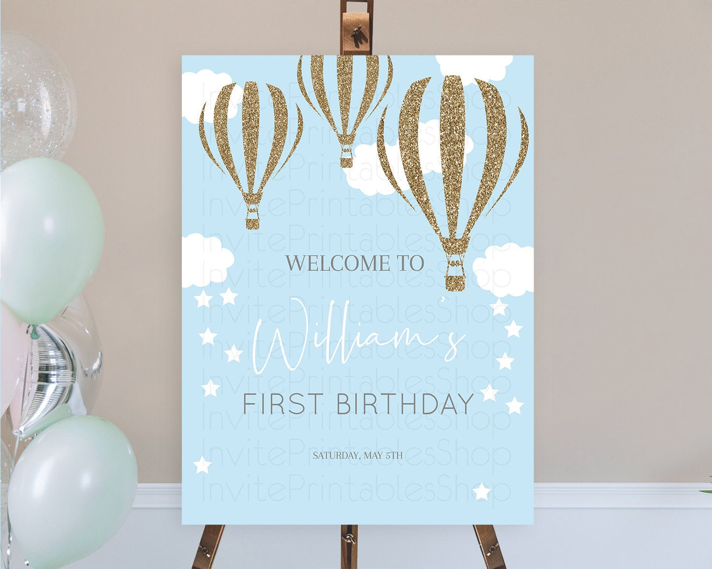 Hot Air Balloon First Birthday Welcome Board Hot Air Balloon Welcome Board Adventure Awaits Watercolor First Birthday Welcome Sign D10332