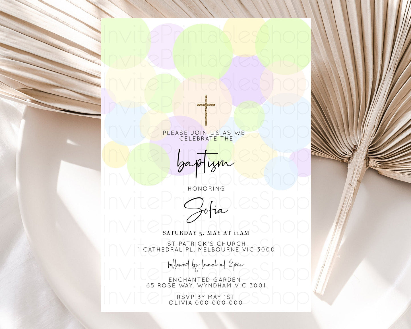 Pastel Baptism Invitation Pastel Confetti Baptism 1st Birthday Invitation Colorful Rainbow Confetti Bubbles Christening Invitation D10228