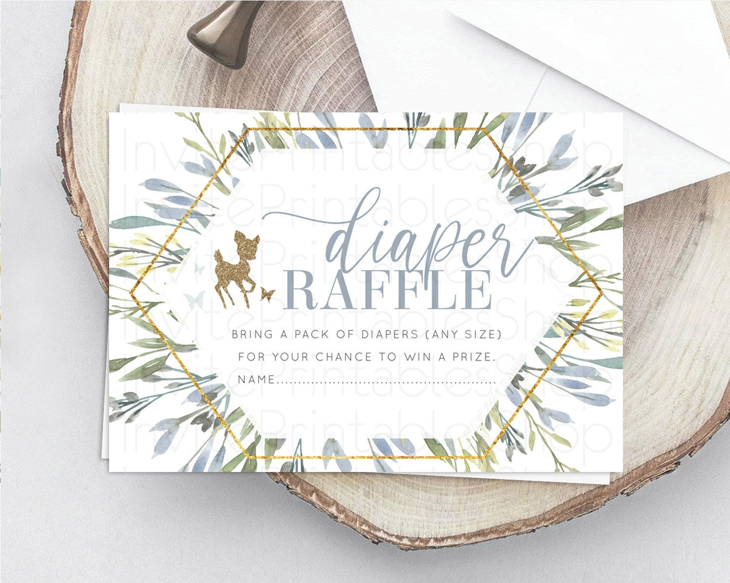 Fawn Diaper Raffle Card Deer Diaper Insert Floral Deer Diaper Ticket Enchanted Forest Butterfly Pastel Baby Shower Raffle Game D10534