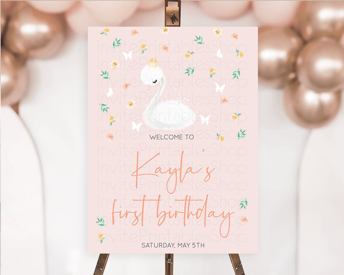 Editable Swan Welcome Board Swan Princess Ballet Welcome Sign Enchanted Swan