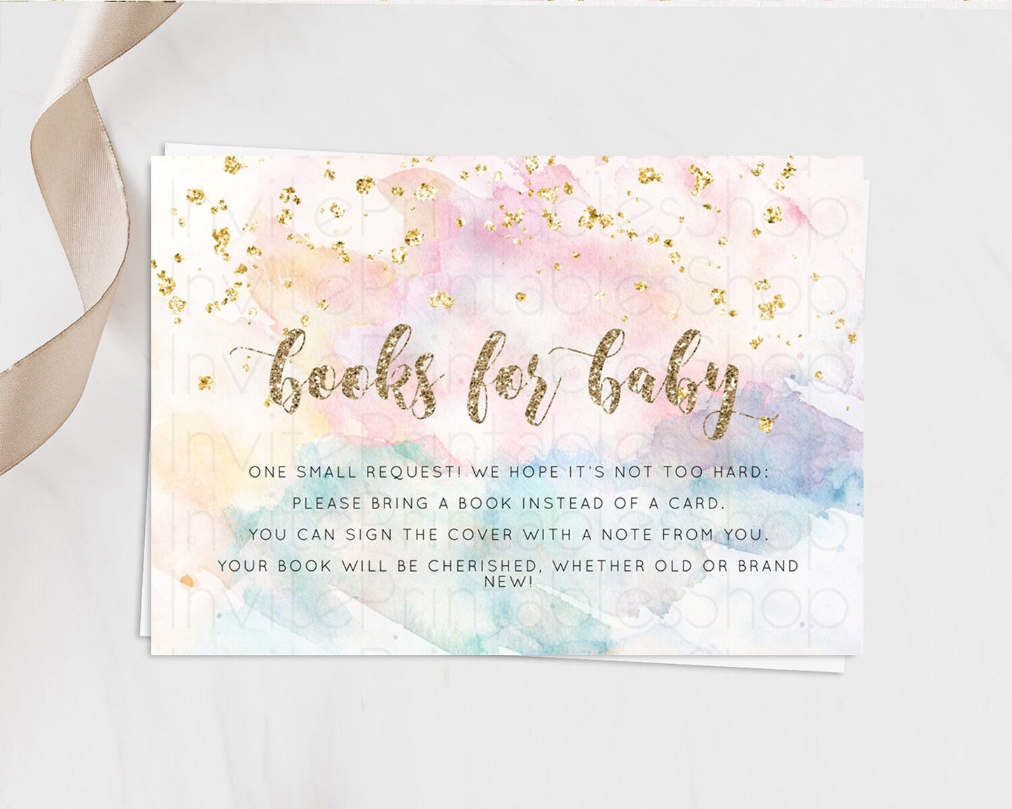 Pastel Books For Baby Card Pastel Rainbow Book Insert Colorful Ombre Watercolor Book Card Confetti Glitter Baby Book Poem Request D10264