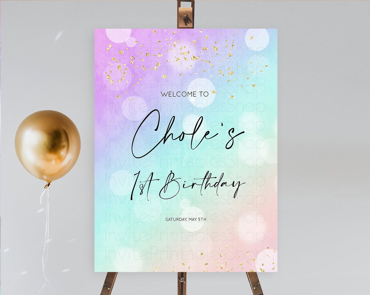 Pastel Welcome Sign Pastel Rainbow Welcome Sign Colorful Rainbow Confetti Watercolor Glitter Pastel First Birthday Welcome Sign D10618