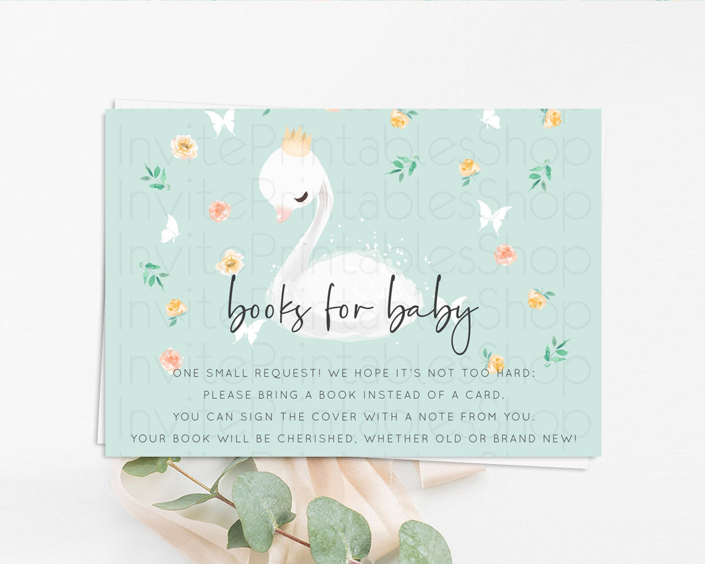 Swan Books For Baby Card Swan Princess Ballet Book Insert Enchanted Swan Lake Book Card Secret Garden Floral Book Poem Request D10905
