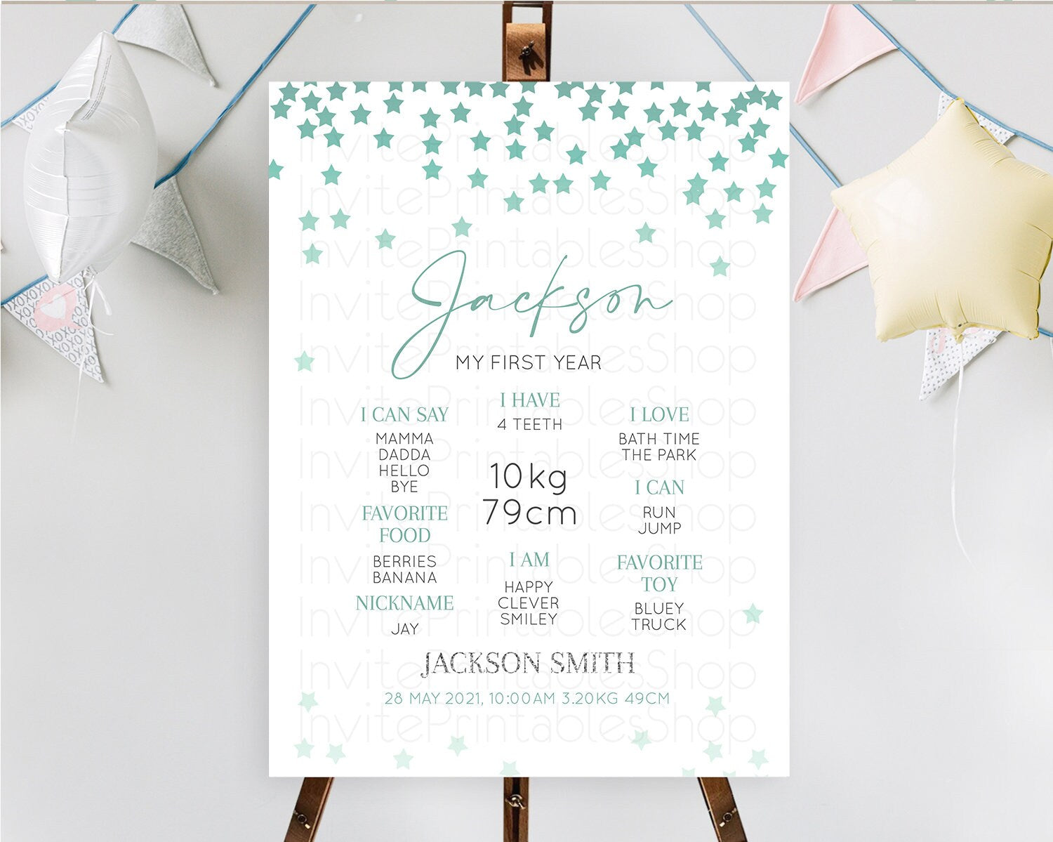 Editable Star First Birthday Milestone Poster Pastel Stars Milestone Shootin