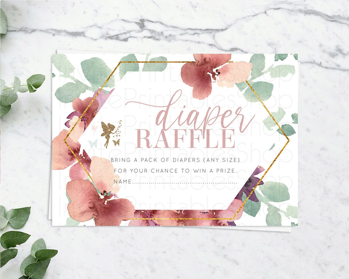 Fairy Diaper Raffle Card Fairy Diaper Insert Enchanted Garden Fairy Diaper Ticket Pastel Floral Butterfly Secret Garden Raffle Game D10460