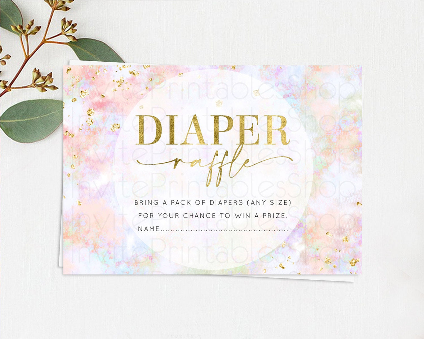 Pastel Diaper Raffle Card Pastel Rainbow Diaper Raffle Insert Colorful Ombre Watercolor Diaper Ticket Confetti Glitter Raffle Game D10649