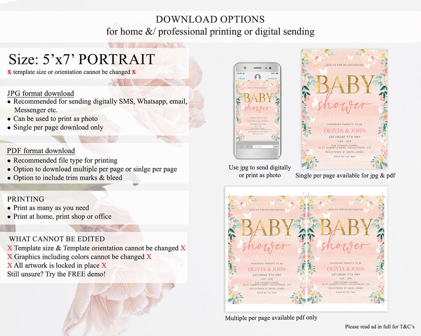 Wildflower Baby Shower Invitation Secret Garden Baby Shower Invitation Pastel Flowers Invite Enchanted Garden Shower Floral Theme D10245