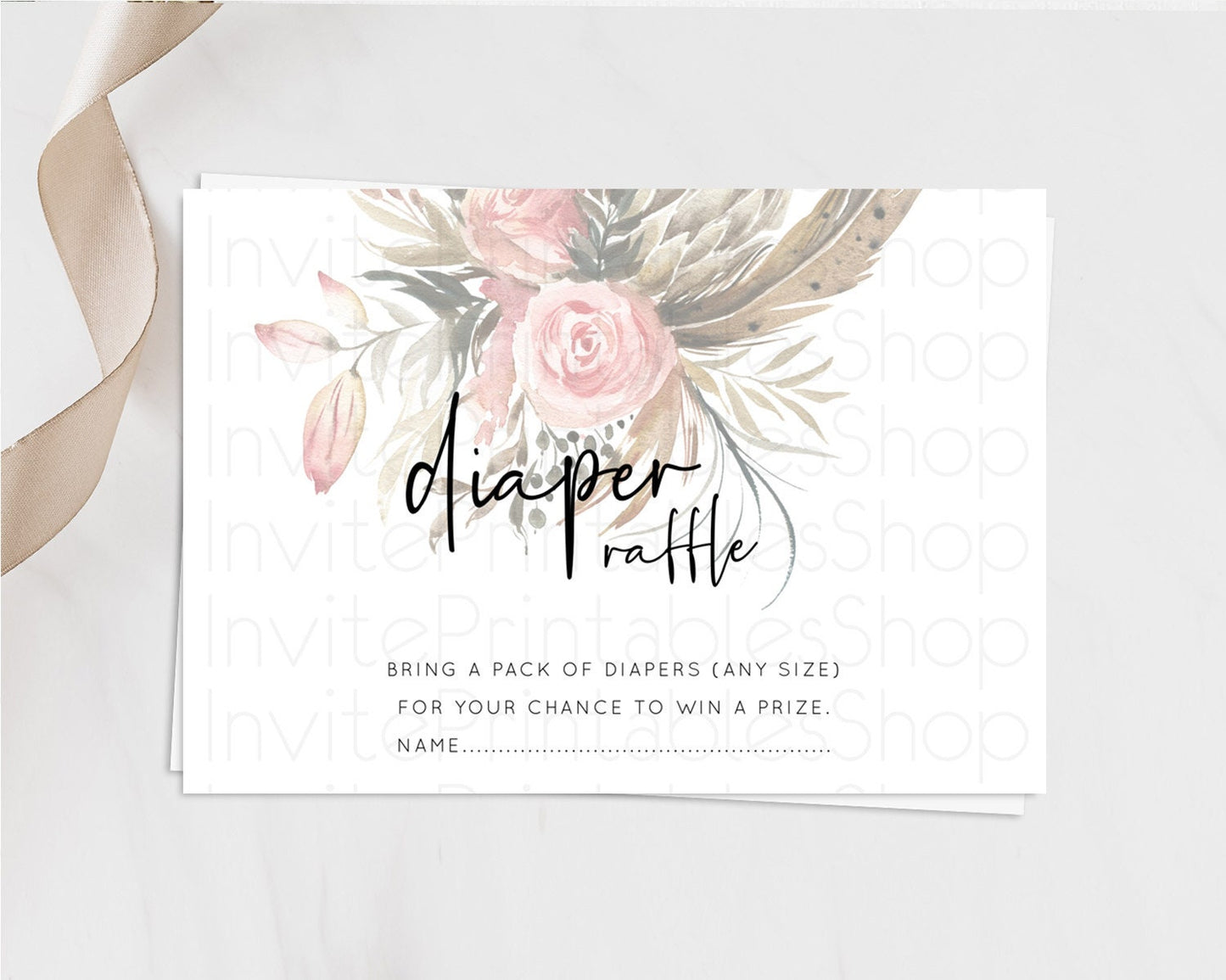 Secret Garden Diaper Raffle Card Boho Wildflower Diaper Raffle Insert Pastel Flower Garden Baby Shower Card Flower Raffle Game D10686