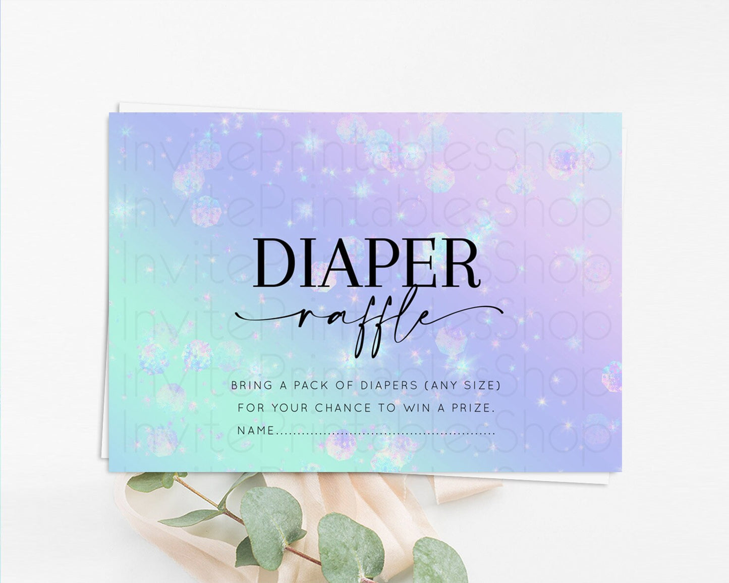Rainbow Diaper Raffle Card Pastel Diaper Insert Colorful Pastel Watercolor Ombre Diaper Ticket Iridescent Sprinkles Raffle Game D10663