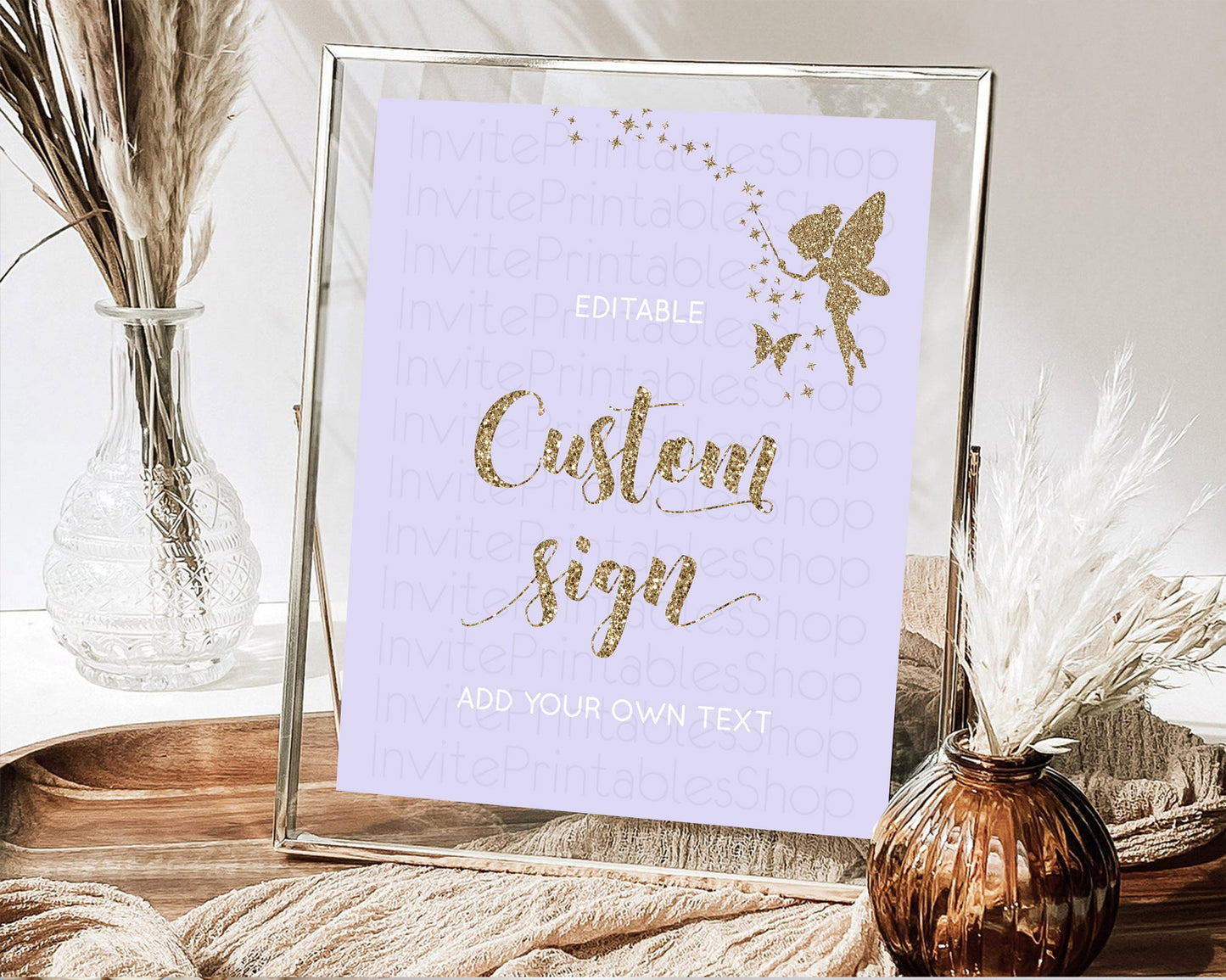 Editable Fairy Sign Enchanted Garden Table Sign Decor Pastel Floral Butterfl