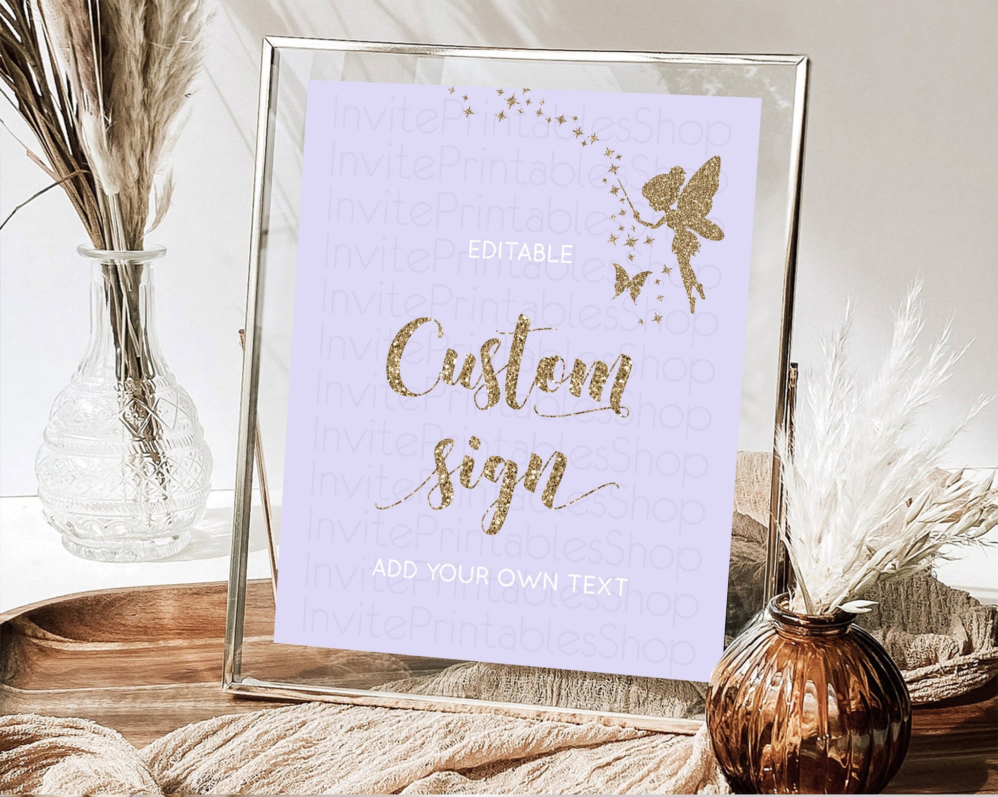 Editable Fairy Sign Enchanted Garden Table Sign Decor Pastel Floral Butterfl