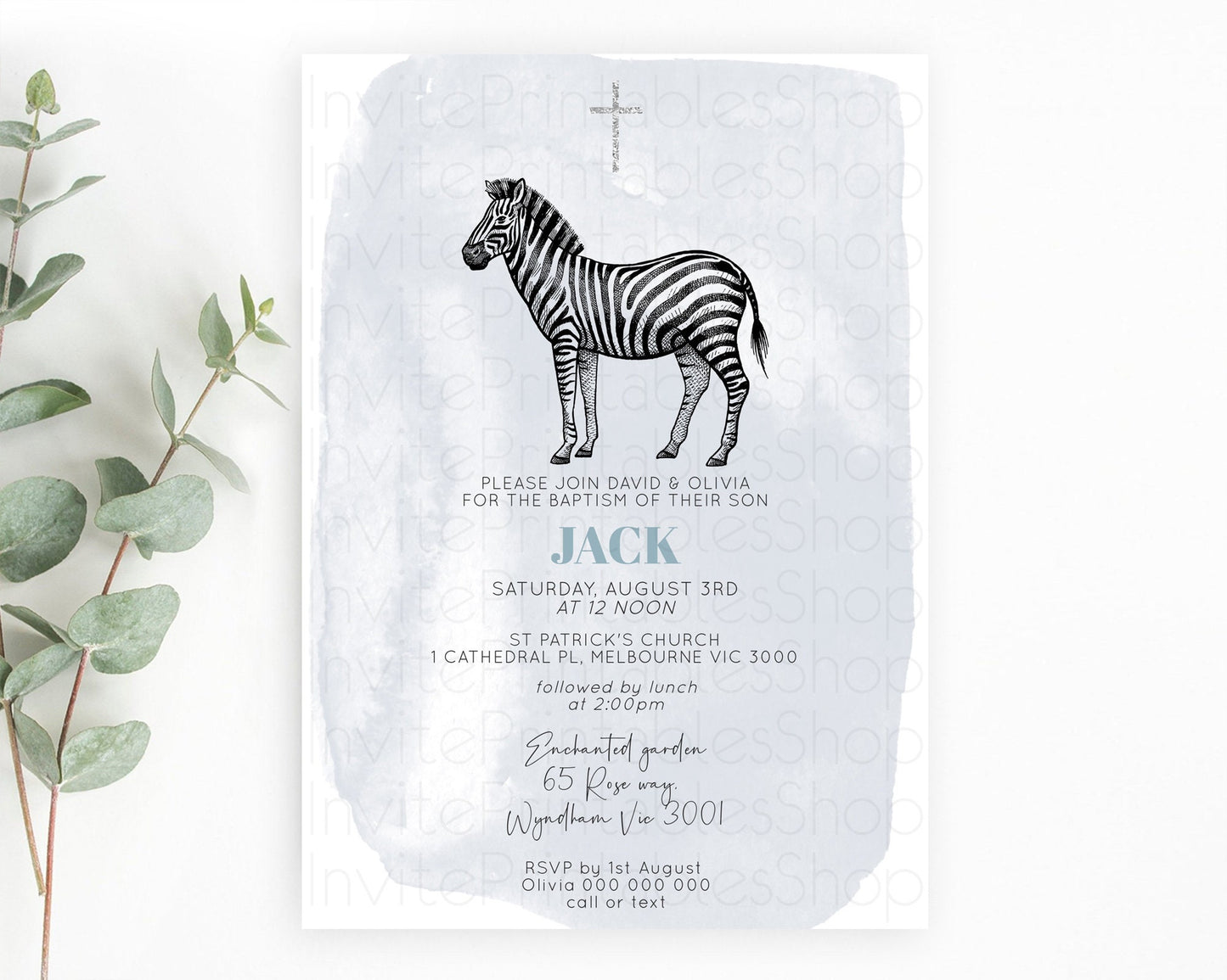 Zebra Baptism Invitation Zebra Baptism 1st Birthday Invitation Jungle Safari Christening Invite Watercolor Tropical Zoo Adventure D10814