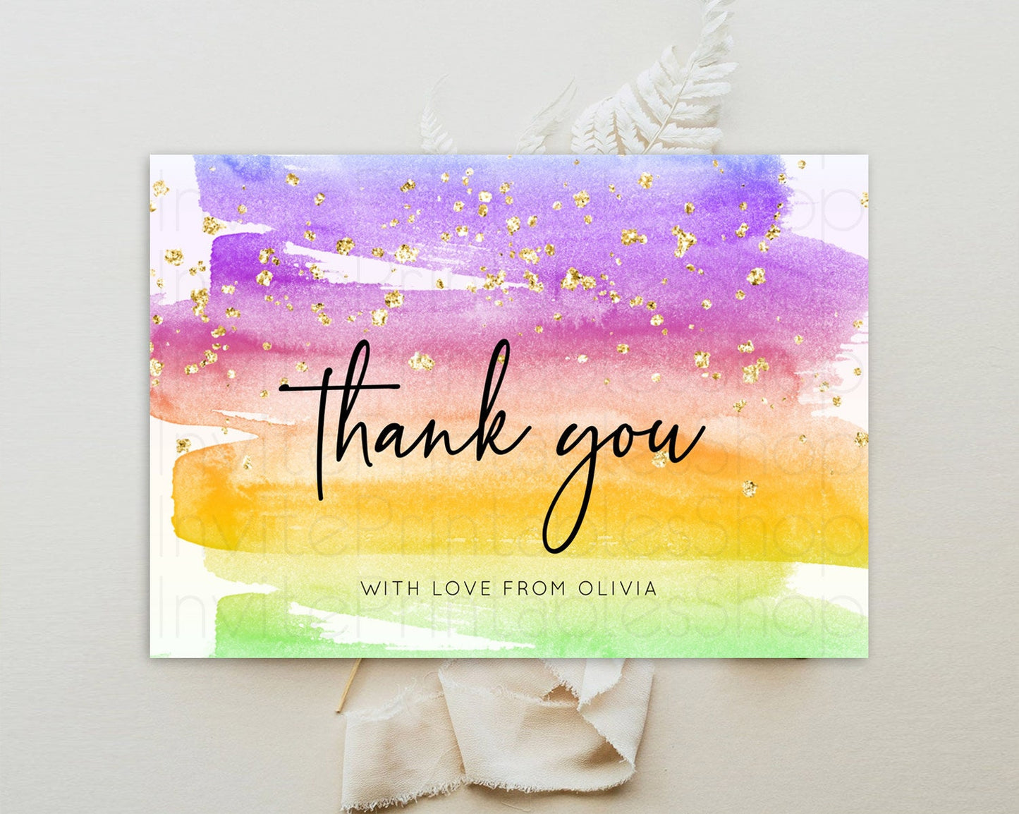 Pastel Thank You Rainbow Thank You Card Colorful Pastel Birthday Thank You Card Confetti Watercolor Pastel Teacher Thank You Cards D10524