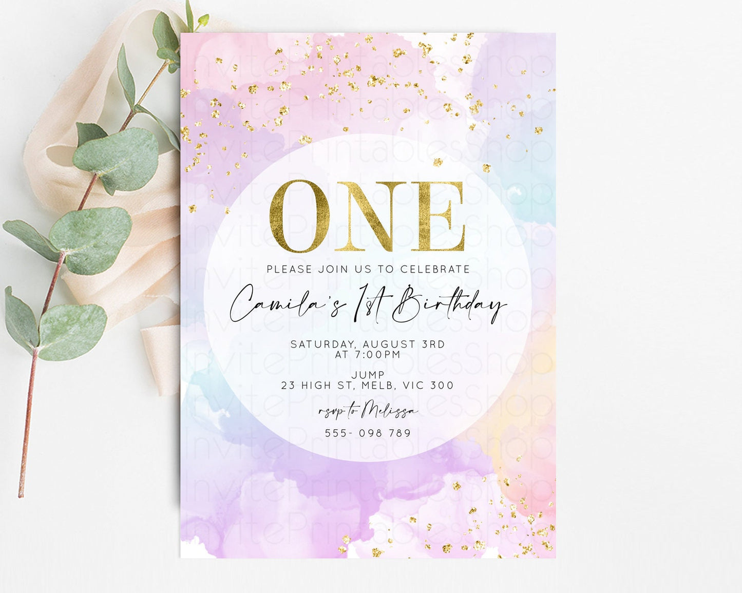 Rainbow Birthday Invitation Pastel Birthday Invitation Ombre Rainbow Invite Colorful Watercolor Invite Glitter Sprinkle Invitation 599v1