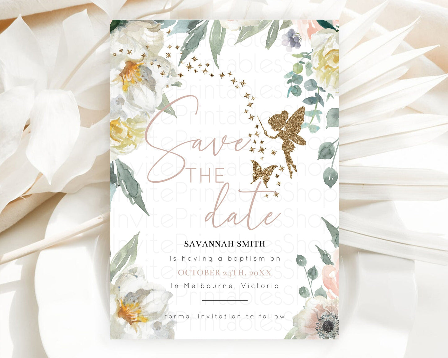 Fairy Save The Date Template Enchanted Garden Pastel Floral Butterfly Party Secret Garden Birthday Baptism Baby Shower Bridal Shower D10800