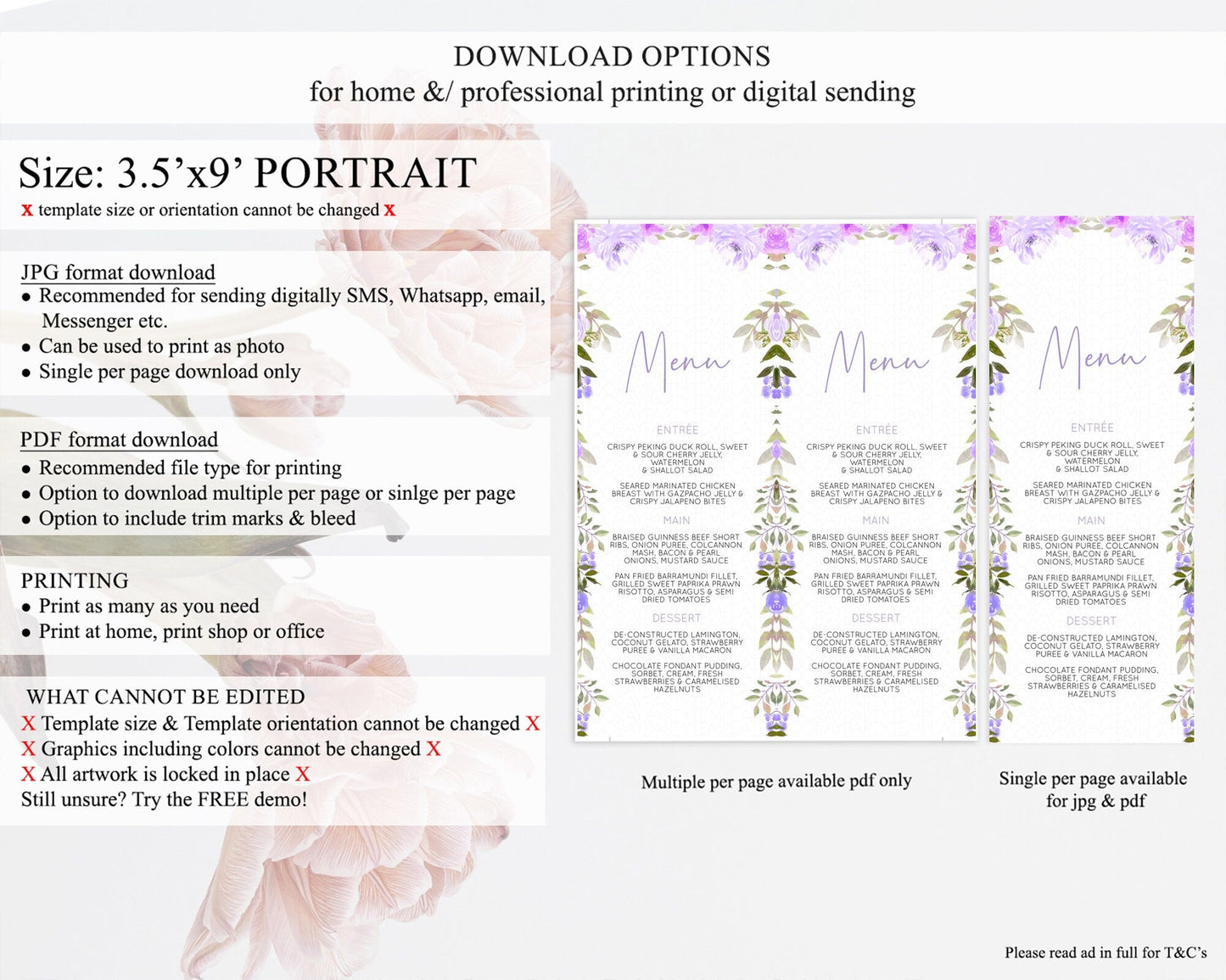 Secret Garden Menu Wildflower Menu Template Pastel Flower Garden Table Decor Boho Floral Dinner Dessert Floral Party Food Menu D10719