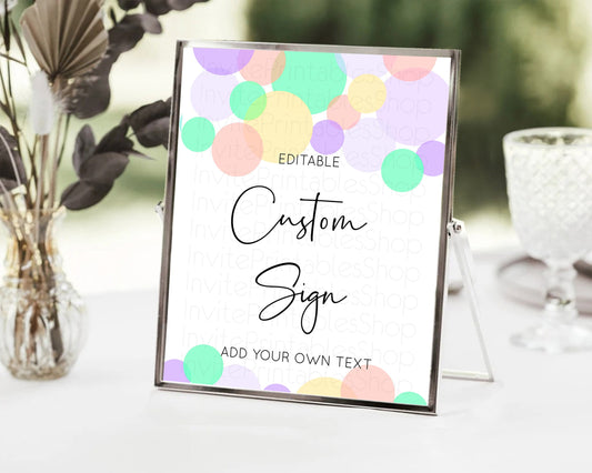 Editable Pastel Confetti Sign Colorful Sprinkles Table Sign Decor Rainbow Pa