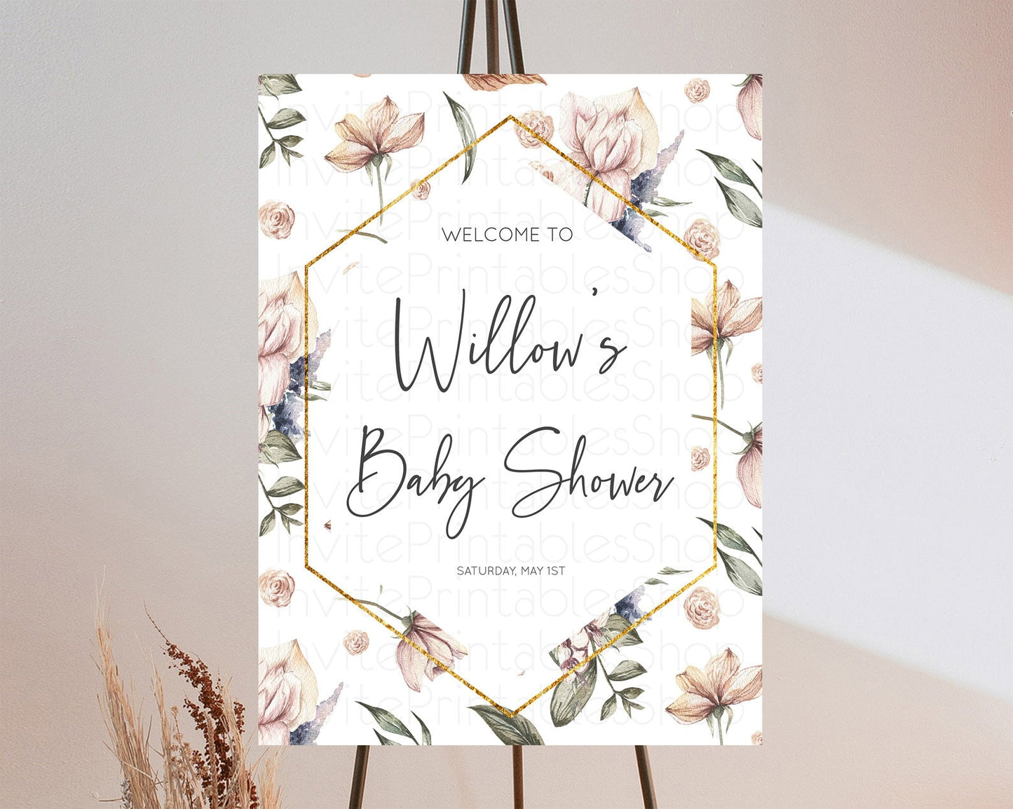 Editable Secret Garden Baby Shower Welcome Sign Wildflower Welcome Board Pas