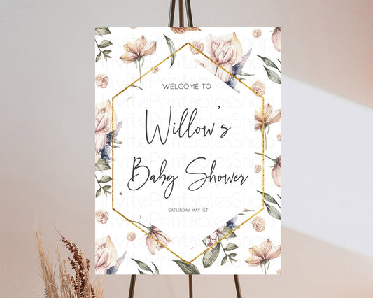 Editable Secret Garden Baby Shower Welcome Sign Wildflower Welcome Board Pas