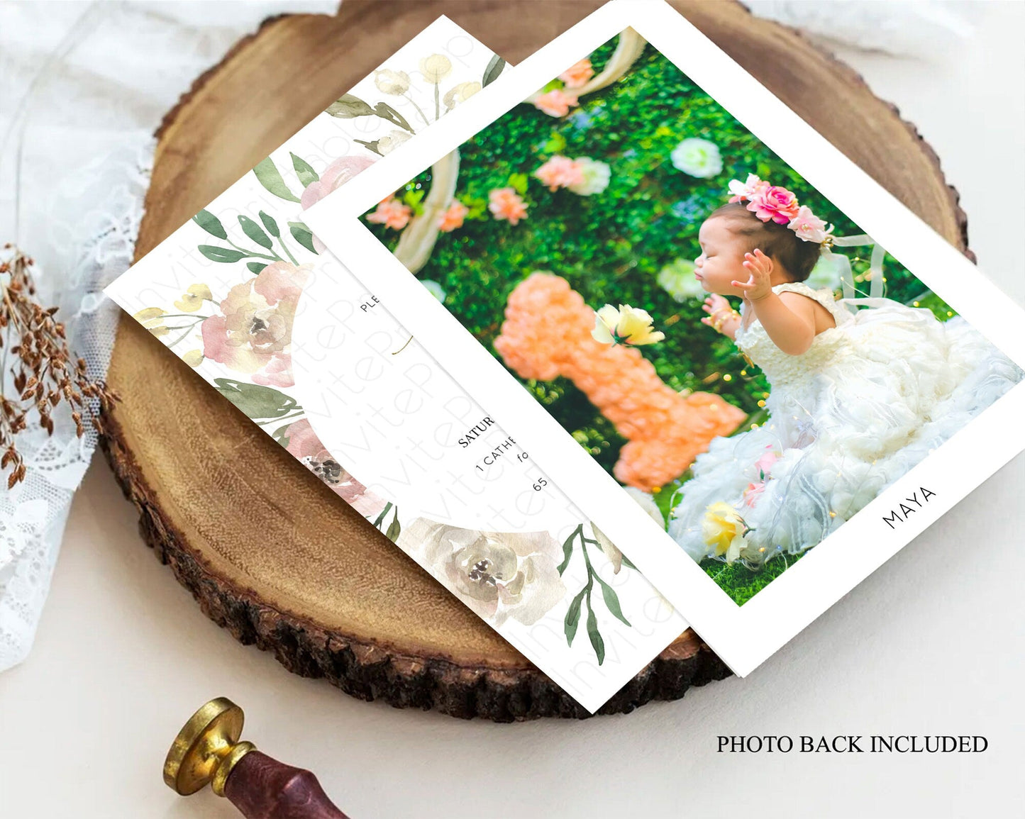 Secret Garden Baptism Invitation Wildflower Baptism Birthday Invite Pastel Flowers Christening Invite Enchanted Garden Boho Floral D10202