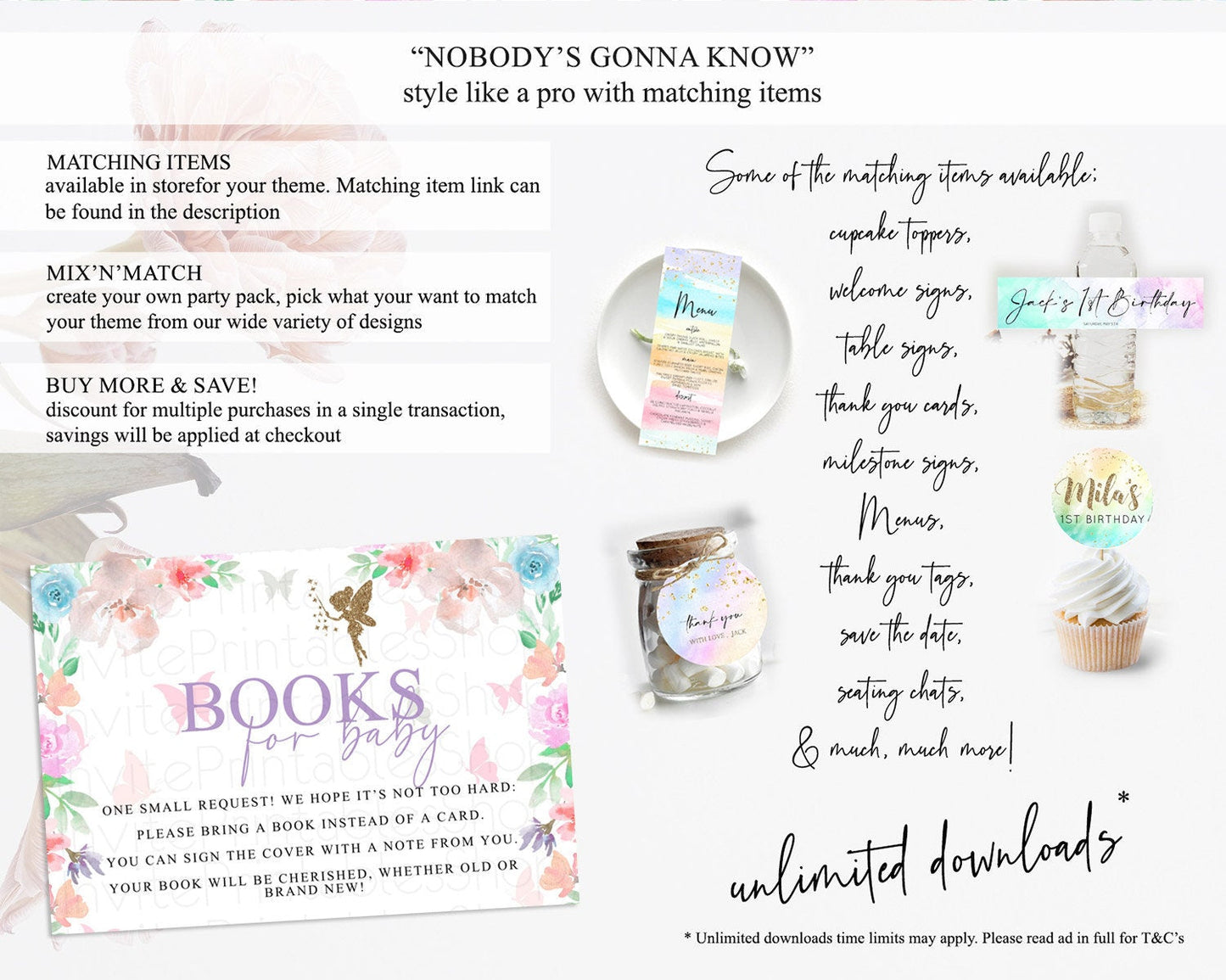 Fairy Books For Baby Card Fairy Book Insert Enchanted Garden Fairy Book Card Pastel Floral Butterfly Cards Secret Garden Book Poem D10126