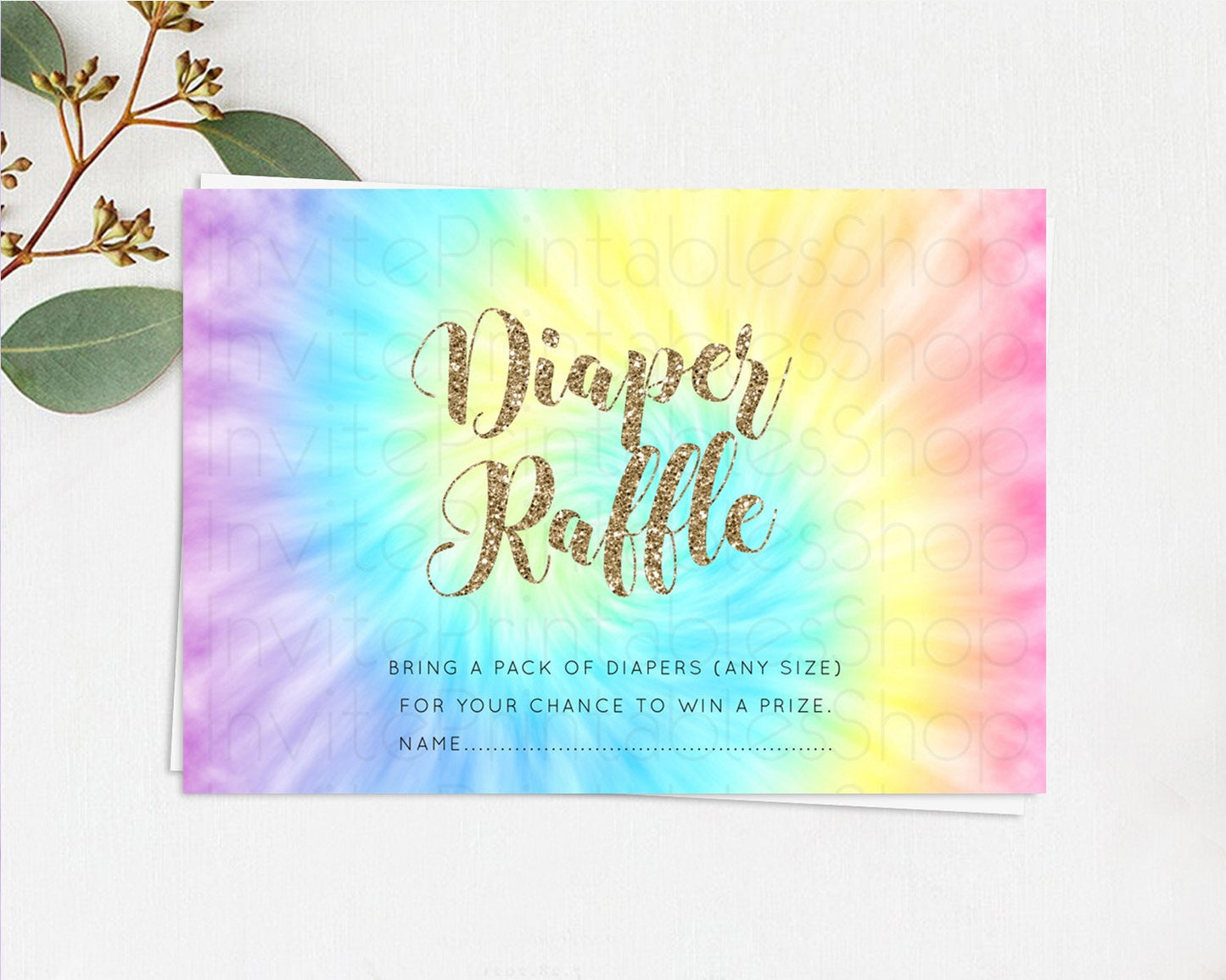 Tie Dye Diaper Raffle Card Rainbow Tie Dye Diaper Raffle Insert Pastel Rainbow Watercolor Diaper Ticket Tie Dye Colors Raffle Game D10580