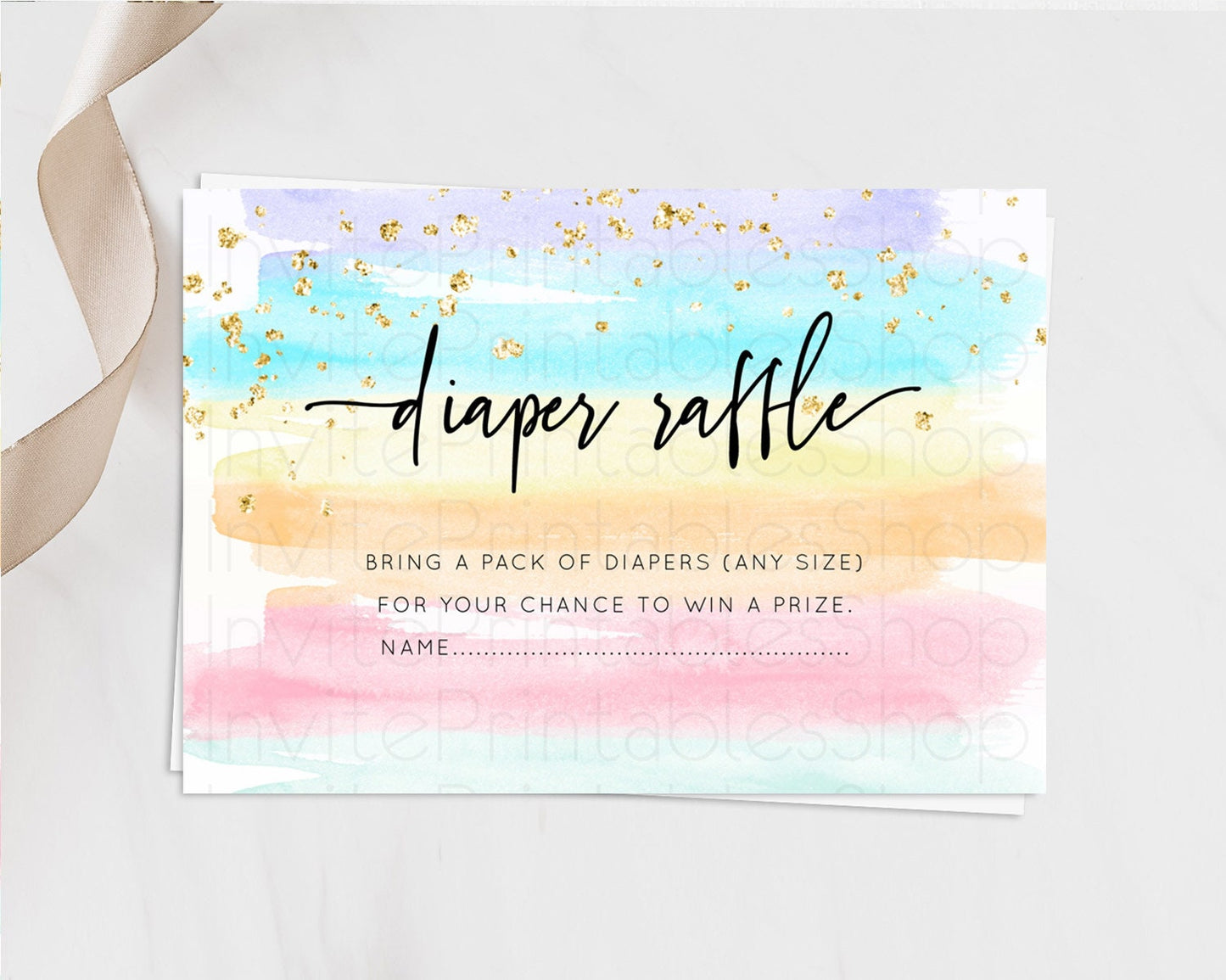 Pastel Diaper Raffle Card Pastel Rainbow Diaper Raffle Insert Colorful Ombre Watercolor Diaper Ticket Confetti Glitter Raffle Game D10505