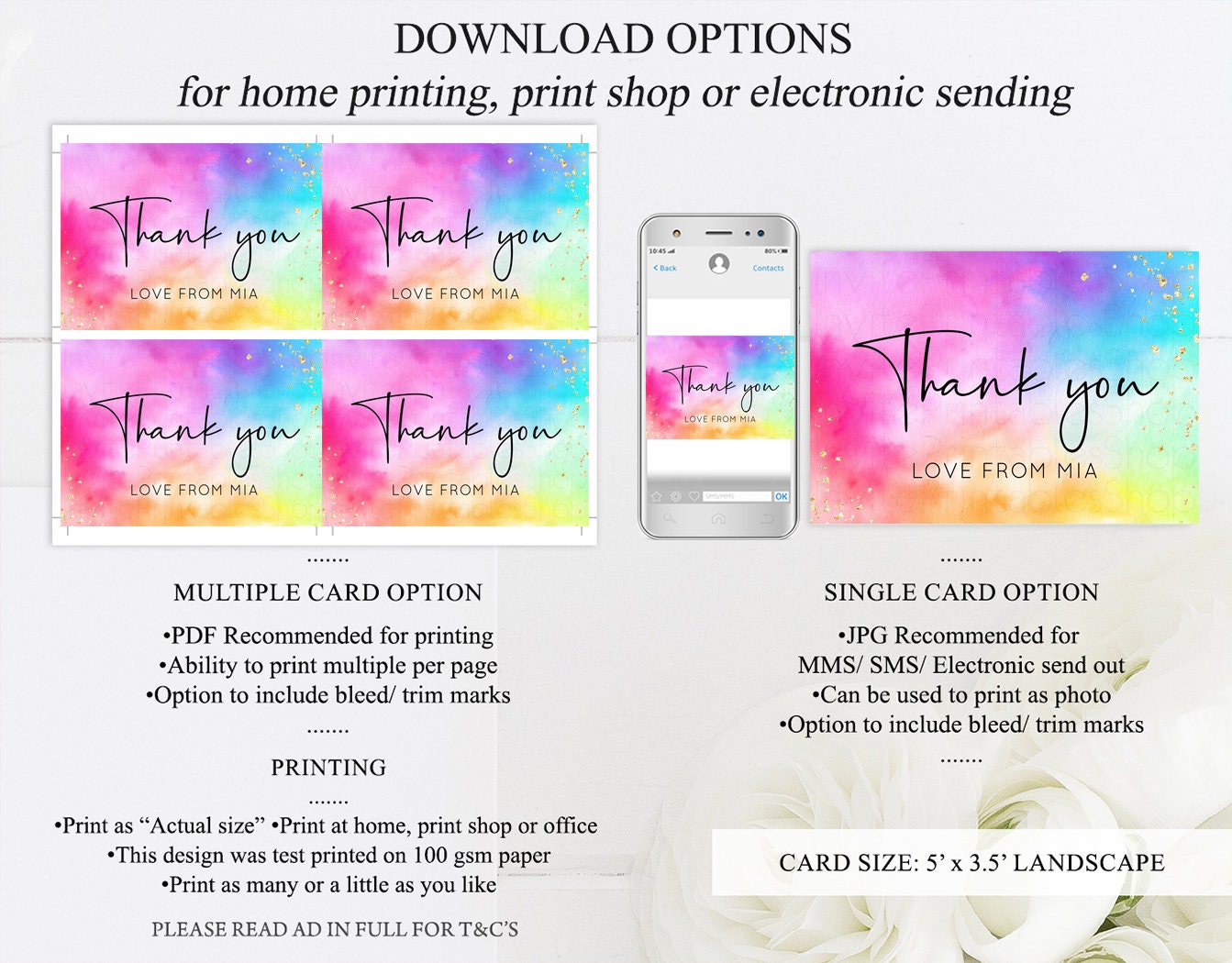 Pastel Rainbow Thank you Colorful Watercolor Folded Gift Cards Custom Note Message Glitter Birthday Engaged Baby Shower Wedding Guests 509