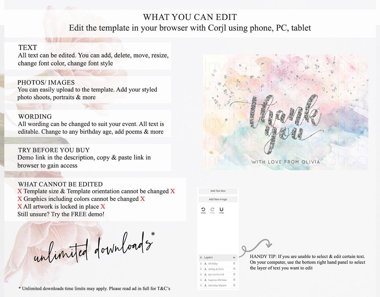 Pastel Thank You Rainbow Thank You Card Colorful Pastel Birthday Thank You Card Silver Watercolor Pastel Teacher Thank You Cards D10944