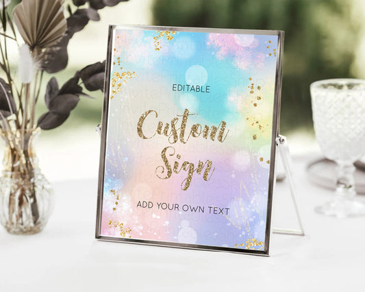 Editable Pastel Sign Ombre Table Sign Decor Pastel Ombre Rainbow Watercolor