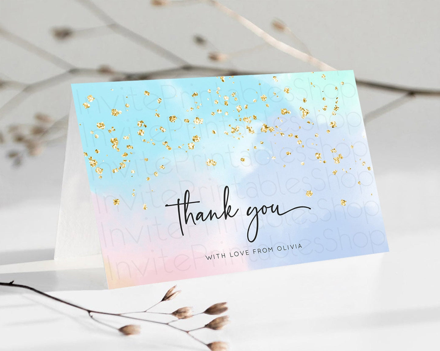 Pastel Thank You Rainbow Thank You Card Colorful Pastel Birthday Thank You Card Confetti Watercolor Pastel Teacher Thank You Cards D10368