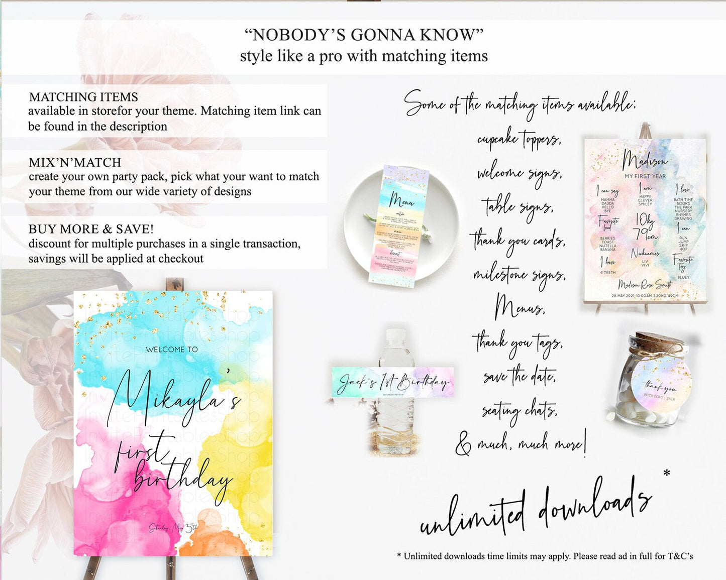 Pastel Welcome Sign Pastel Rainbow Welcome Sign Colorful Rainbow Confetti Watercolor Glitter Pastel First Birthday Welcome Sign D10898