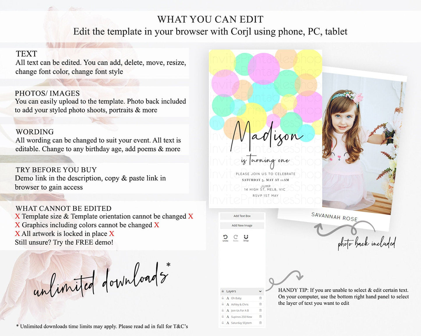 Pastel Birthday Invitation Pastel Confetti Birthday Invitation Bubbles Invitation Colorful Rainbow Confetti 2nd 1st First Birthday D10409