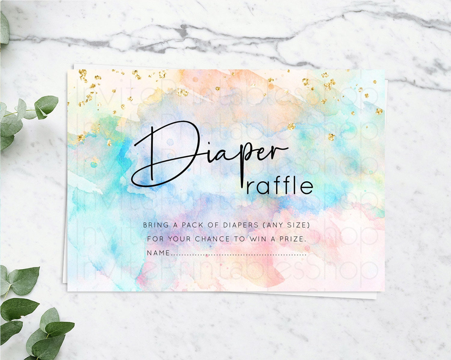 Pastel Diaper Raffle Card Pastel Rainbow Diaper Raffle Insert Colorful Ombre Watercolor Diaper Ticket Confetti Glitter Raffle Game D10266