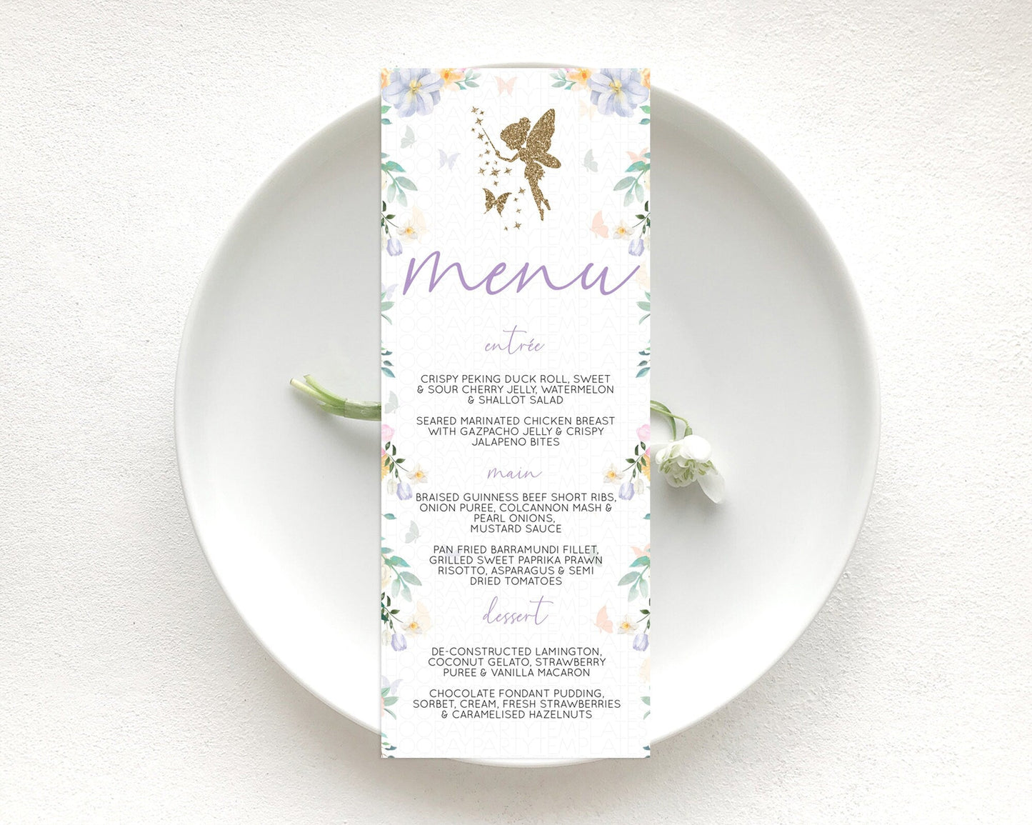 Fairy Menu Fairy Menu Template Enchanted Garden Pastel Floral Butterfly Table Decor Fairy Secret Garden Dinner Dessert Food Menu D10474