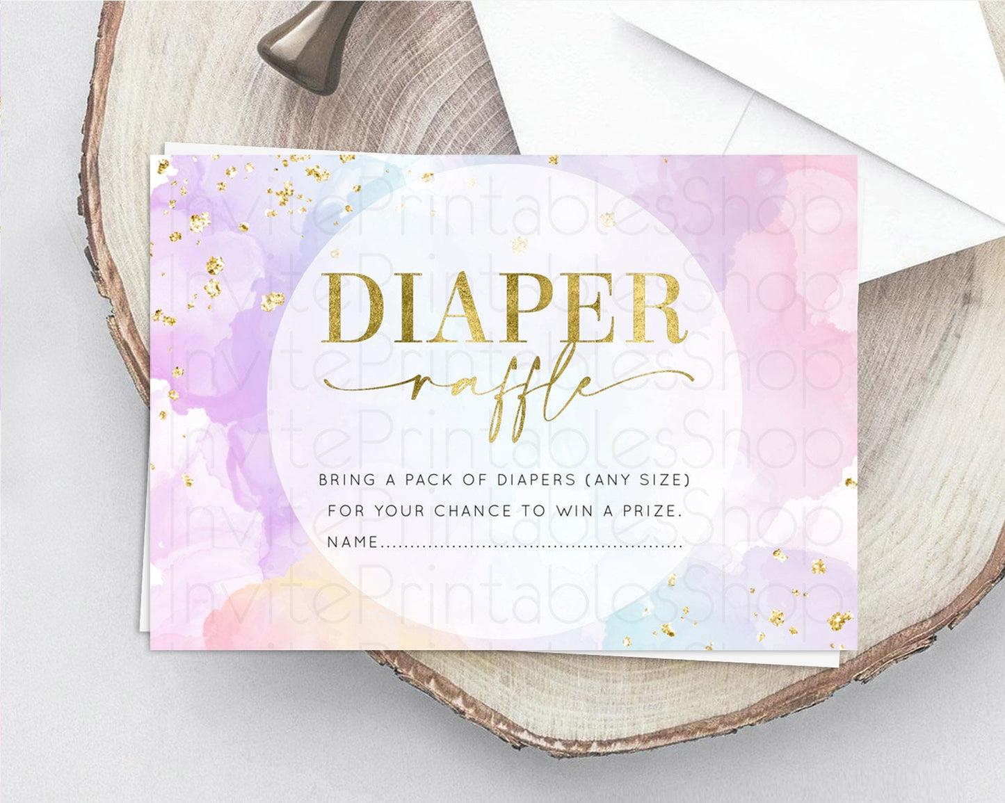 Pastel Diaper Raffle Card Pastel Rainbow Diaper Raffle Insert Colorful Ombre Watercolor Diaper Ticket Confetti Glitter Raffle Game D10623