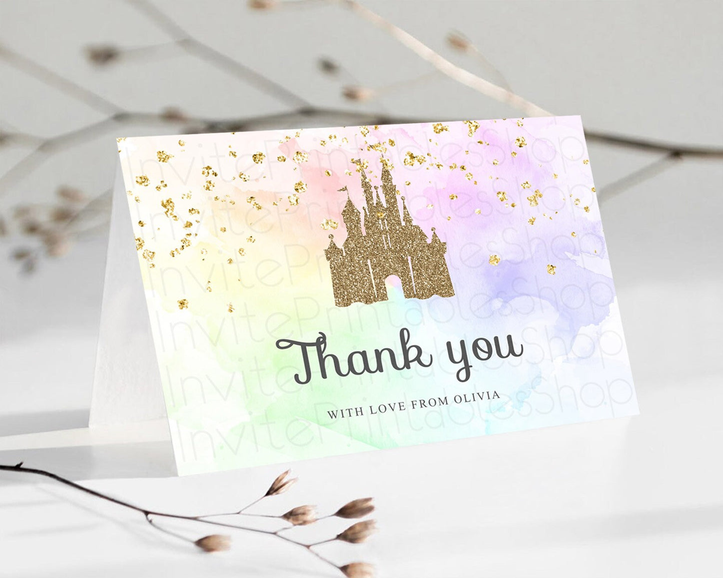 Princess Thank You Pastel Princess Thank You Card Pastel Rainbow Thank You Cards Colorful Enchanted Castle Teacher Thank You Cards D10658