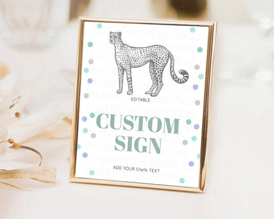 Editable Cheetah Sign Cheetah Party Sign Template Safari Adventure Table Sig