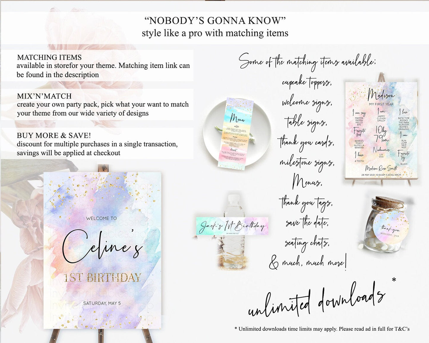 Pastel Welcome Sign Pastel Rainbow Welcome Sign Colorful Rainbow Confetti Watercolor Glitter Pastel First Birthday Welcome Sign D10585