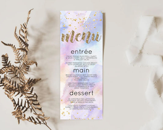Editable Pastel Menu Pastel Rainbow Menu Template Colorful Pastel Table Deco