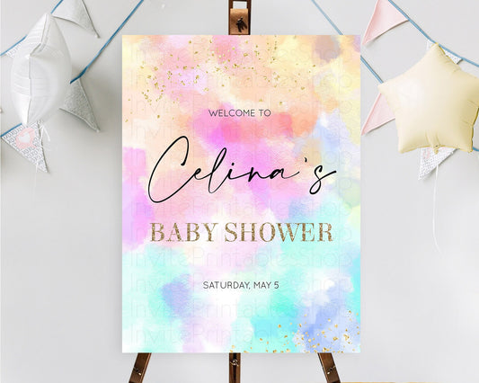 Editable Pastel Baby Shower Welcome Sign Pastel Rainbow Welcome Sign Colorfu