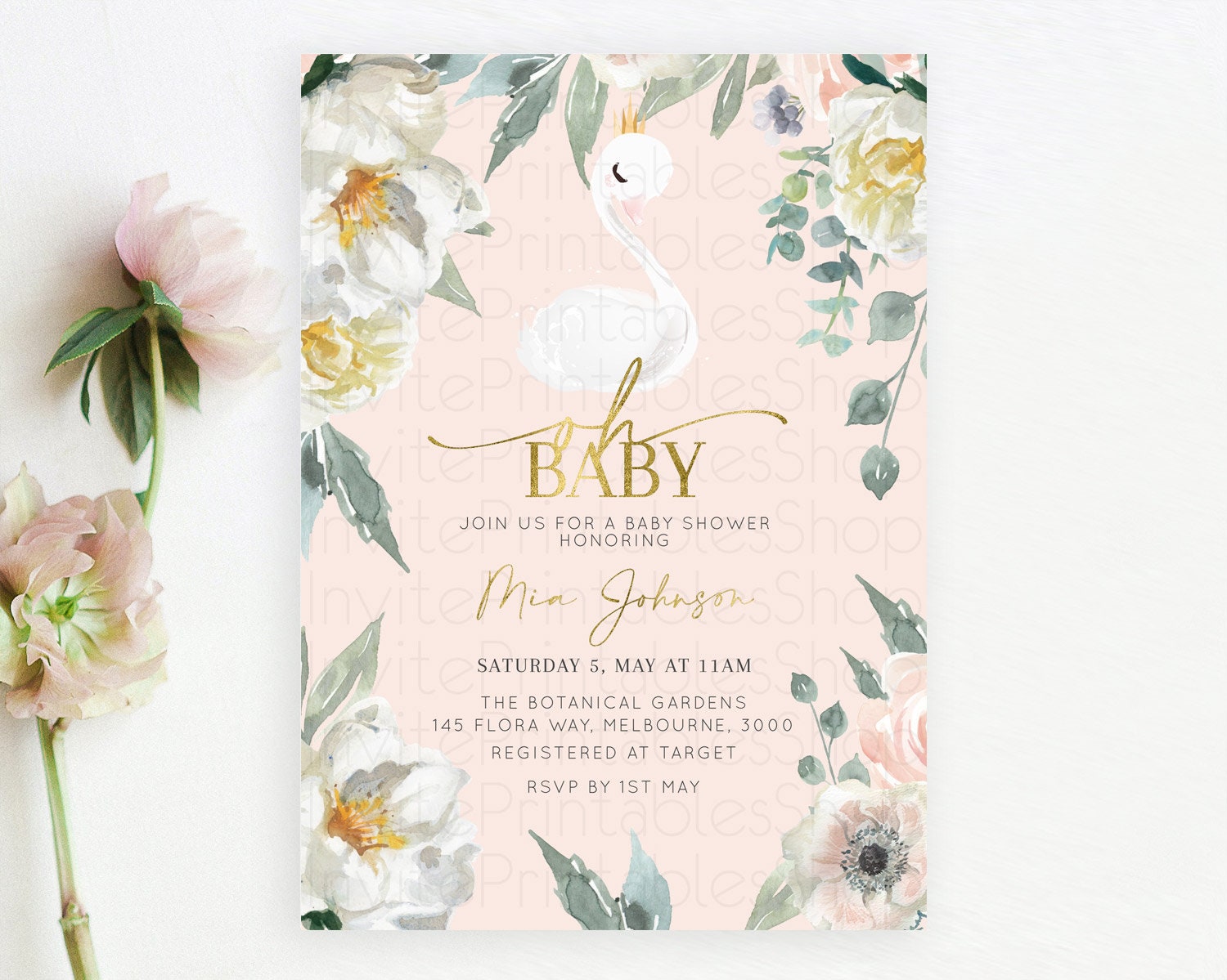 Editable Swan Baby Shower Invitation Swan Princess Ballet Invitation Enchant